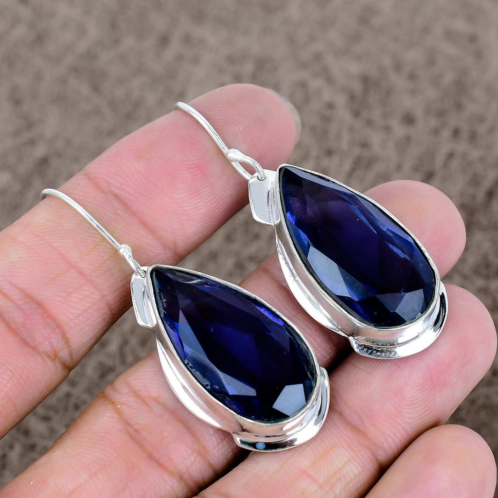 Blue Topaz Gemstone Handmade 925 Sterling Silver Jewelry Earring 2.13" KKG-616