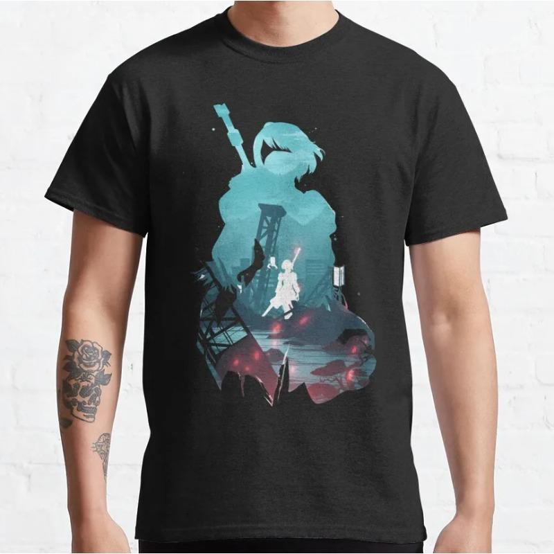 Mens Shirt Yorha Nier Automata T Shirt 100 Cotton Tops Funny Short Sleeve Crew Neck YoRHa No 2 Type B Big Size TShirts