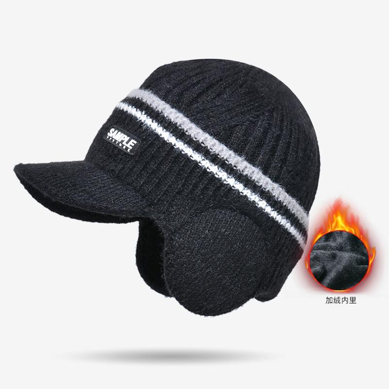 

Зимняя флисовая шапка-пуловер для защиты от холода, защита ушей, бейсболка, мужская теплая вязаная шерстяная шапка чёрный