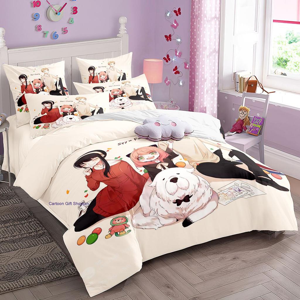 Anime Spy X Family Bedding Set Kawaii Loid Forger Anya Duvet Cover with Pillowcases Girls Boy Kid Set Quilt Cover Set