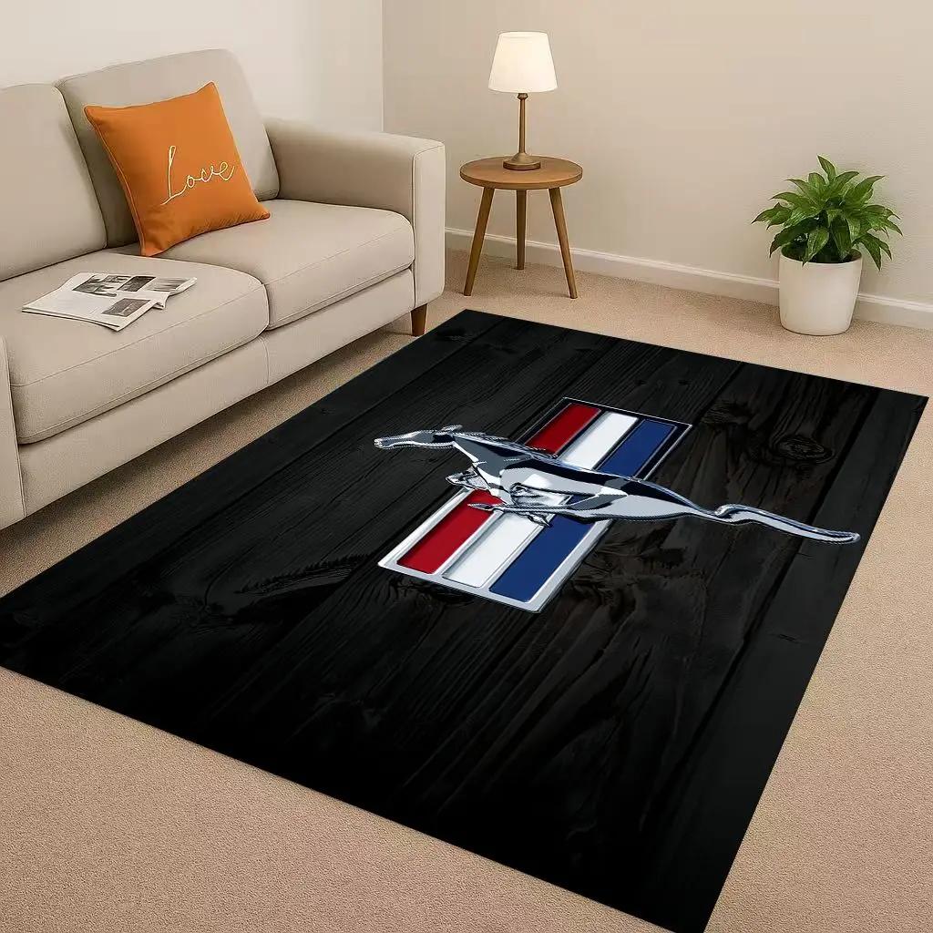 New Mustang Racing Car Logo Moto Living Room Non-Slip Area Rug Carpet for Bedroom Playroom Sofa,Easy Clean Home Decor Doormat