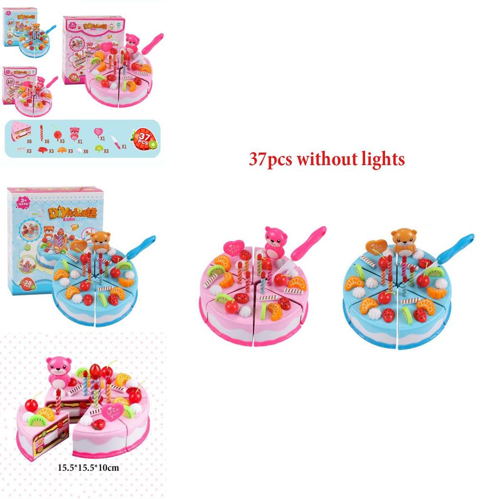 Cartoon Style Cake Food Kitchen Plastic Kettle Cookies Toys For Kids Birthday 37pcs Gift Set