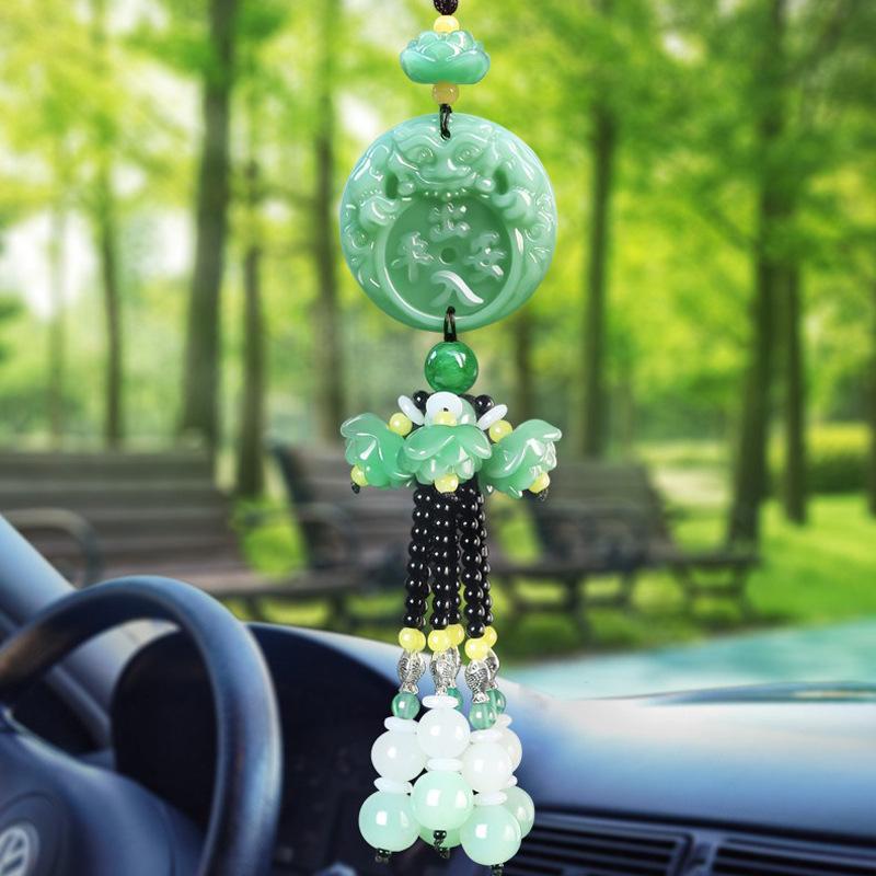 Jade Green Lotus Pixiu Car Pendant and Interior Decoration
