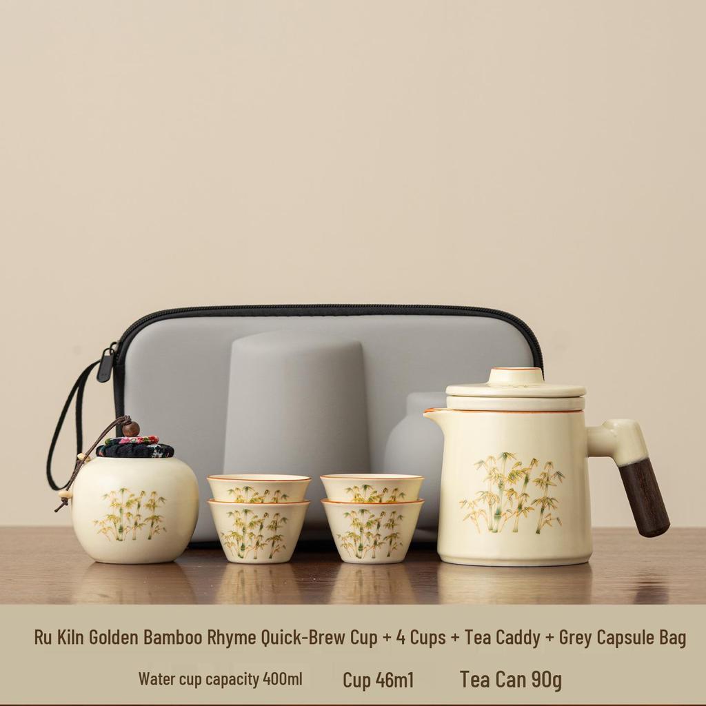 Portable Chinese Style Travel Tea Set for One Person - Outdoor Camping Teacup Kuaike Set