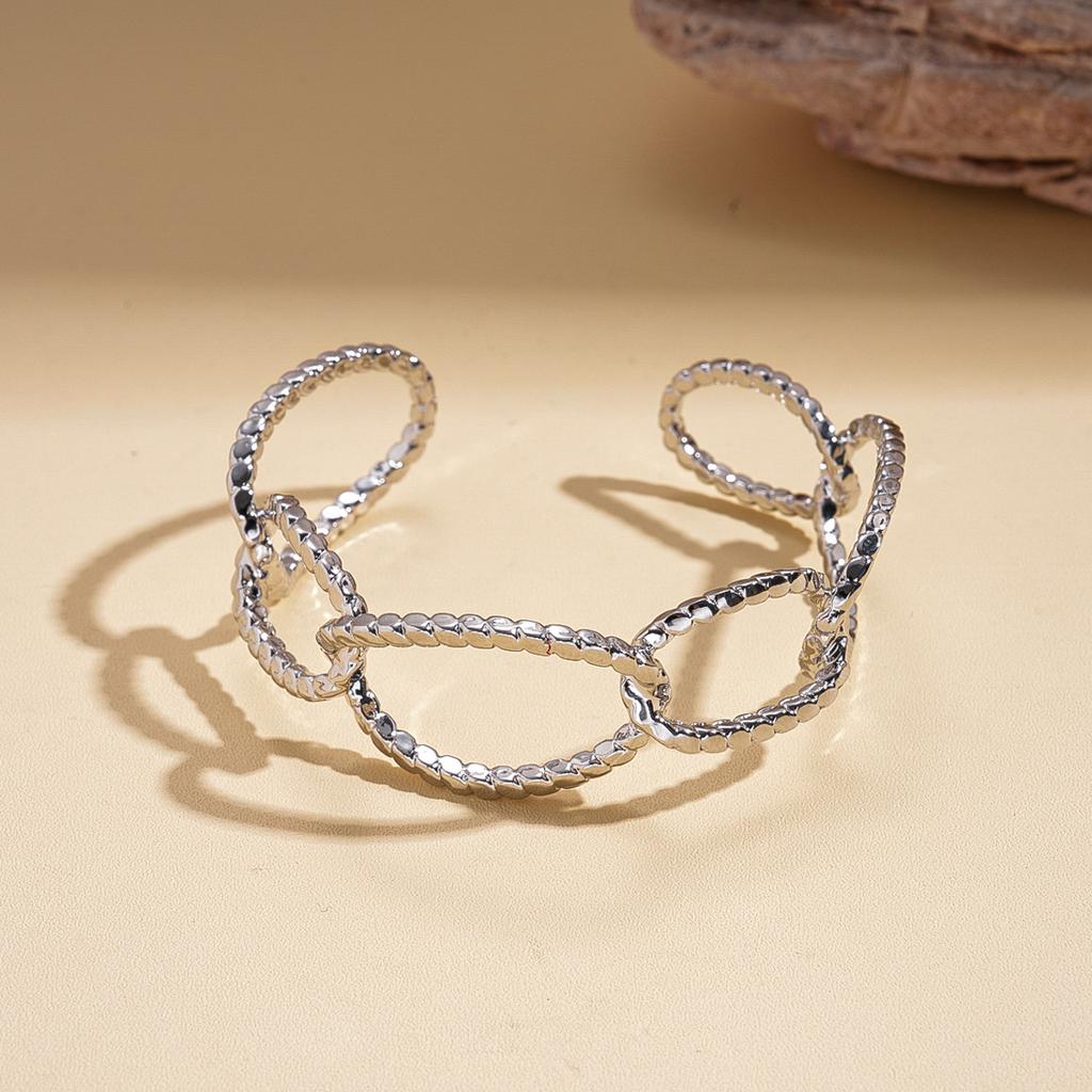 18K real gold electroplated metal feeling oval texture open bracelet bracelet bracelet