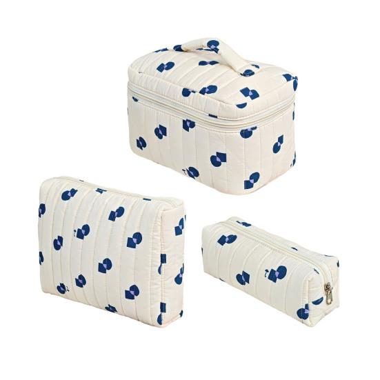 1/3Pcs Large Cotton Quilted Makeup Cosmetic Bag Portable Travel Floral Toiletry Organizer Spacious Capacity Beauty Supplies Case