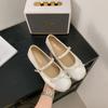 Korean version of flat bottom one-word belt Mary Jane small leather shoes women's 2025 new summer square head pleated bow versatile single shoes