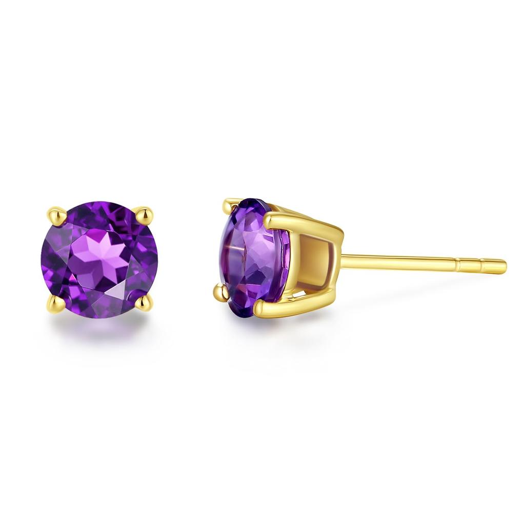 FANCIME Natural Amethyst Earrings for K14 Single Natural For Both Gift Wrapping Included Women, Gold, 6mm, Stone, 1.47ct, Ears, Amulet, Mother's Day,