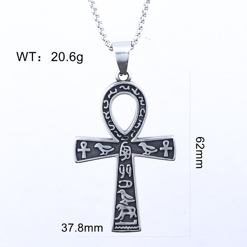 Punk style personalized ready-to-ship ank cross necklace - fade-proof stainless steel egyptian mythology silver pendant