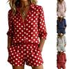 Women's Summer Casual Two Piece Set Polka Dot Print Button Down Shirt with Collar Elastic Waist Shorts Lightweight Lounge Wear