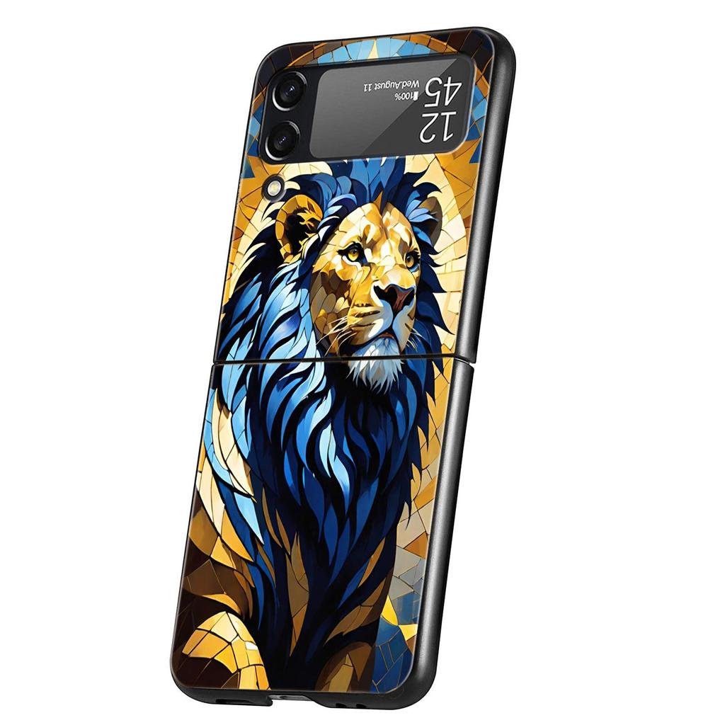 Cross Pattern Bicolor Lion Hard PC Phone Case For Samsung Galaxy Z Flip 7 6 5 4 Black Cover For Galaxy Z Flip 3 Foldable Fundas