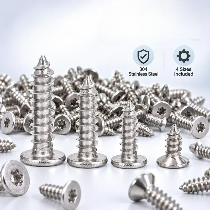 200/50Pcs Plum Tapping Screw Thin Head Star Pointed Stainless Steel M3 M4 Self-Tapping Screws Woodwork Hardware Parts Supplies