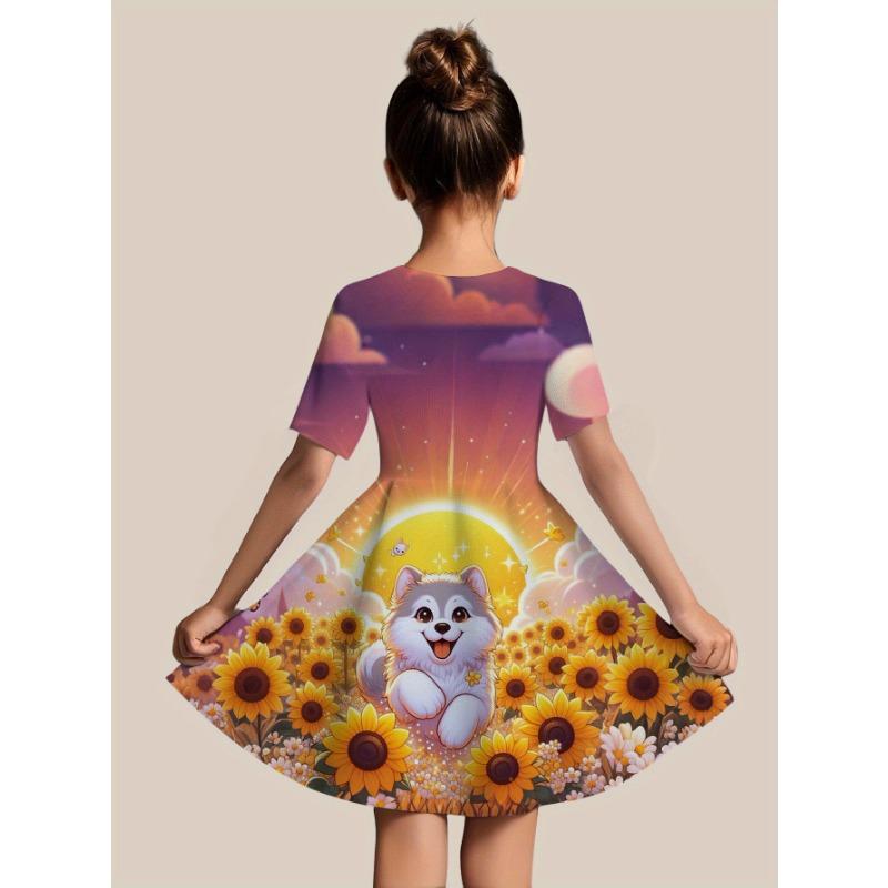 Summer Fashion Cute Short-Sleeved Dress, Straight Skirt for Girls, Daily Dress