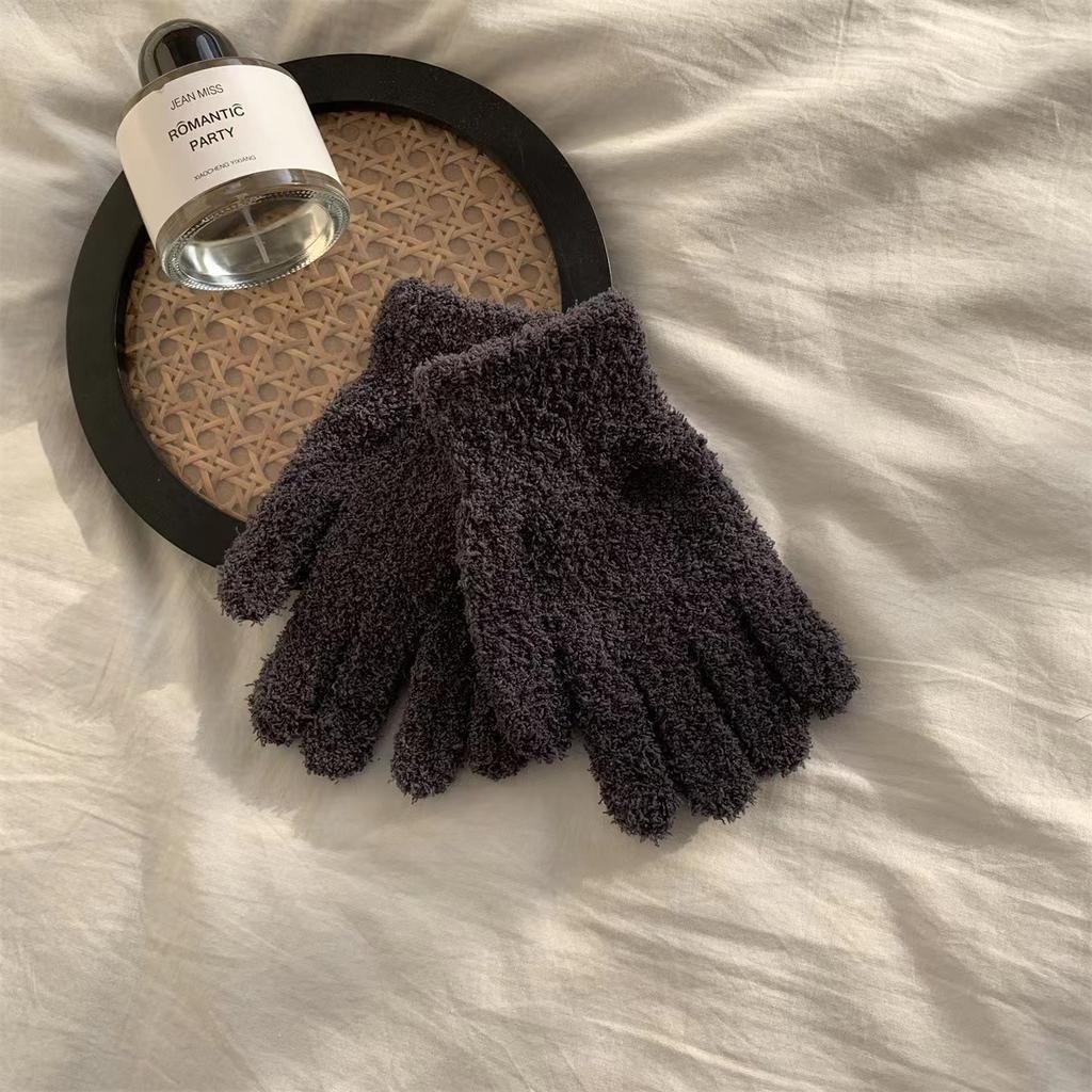 Coral Fleece Gloves Ins Japan And Korea Cute Simple Candy Color Five Fingers Fashion Warm Student