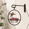 Backyard Bird Watching Supplies Metal Hanging Hummingbird Feeders for Outdoors Feeder with Red Glass Durable Iron Bath Bowl & Perch Decorative