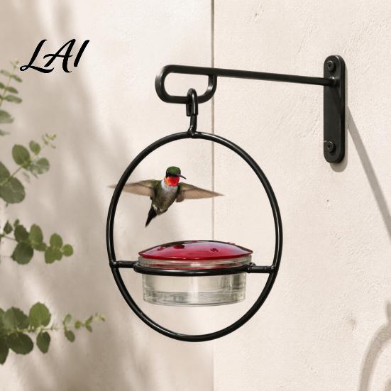 Backyard Bird Watching Supplies Metal Hanging Hummingbird Feeders for Outdoors Feeder with Red Glass Durable Iron Bath Bowl & Perch Decorative