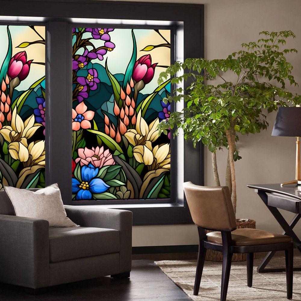 Selbstklebender Blumen Vogel Fensterglasaufkleber DIY Fenster Sichtschutzfolie Aufkleber Fenster