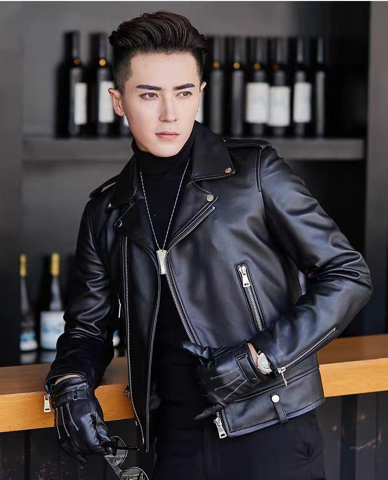 Spring and Autumn New Leather Jacket Motorcycle Leather Jacket Men's Short Slim Handsome Youth Men's Jacket Trend
