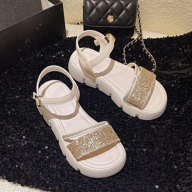 

Platform sandals women s 2025 summer new rhinestones with Roman shoes Internet celebrities height commuter sandals women 41 бежевый