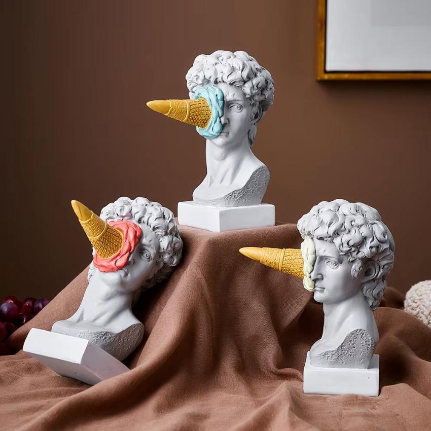 Sculpture Office Bookshelf Desktop Art Decoration David Statue Modern Nordic Figure Ornament Ice Cream David Figurine Home Decor