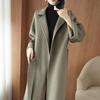 Women's Mid-Length Wool Coat with Side Slits, Lapel Collar, Belt, and Loose Plus Size Fit
