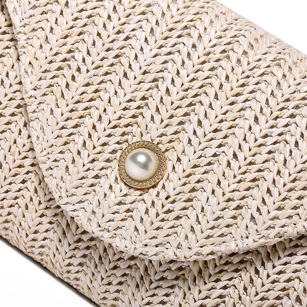 Women Straw Woven Bag Chic Hobo Bag Chain Strap Summer Beach Bag (White)