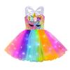 Rainbow Unicorn Tutu Dress,Glowing Sparkle, Christmas Party Dance Princess, Multicolor, 6-7 Years