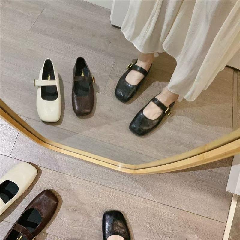 One-word buckle soft surface soft sole gentle Mary Jane shoes low heel square head single shoes women's spring and autumn new models
