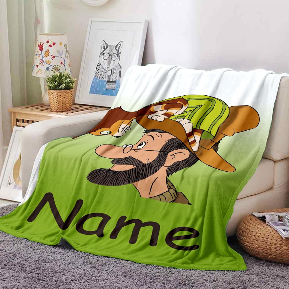 Custom Name Pettson Findus Theme Printed Blanket Perfect For Couch Bed Travel Outdoor Use Machine Washable Cozy Durable