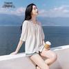 Xiangying Women's Summer Linen Blend V-Neck Babydoll Blouse