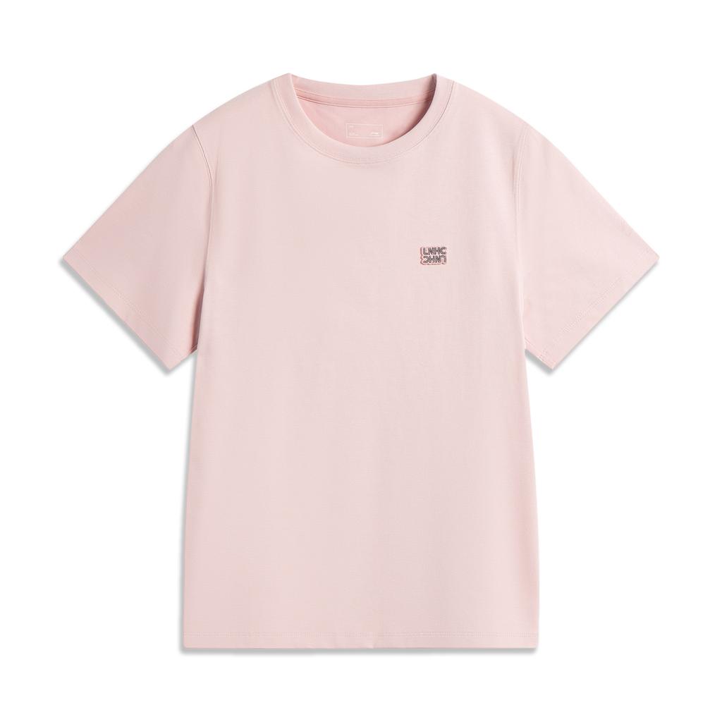 Li-Ning Comfortable Casual Simple Loose Round Neck Pullover Short Sleeve T-Shirt Women Tops Light-Pink AHSV286-4