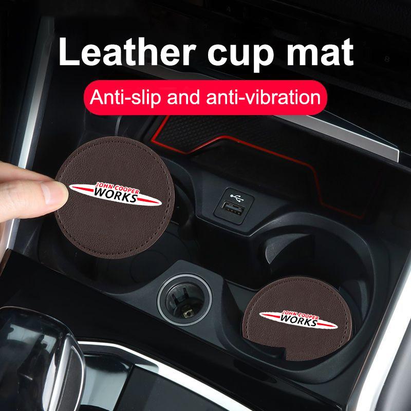 Leather Water Cup Mat Car Accessories Silent Coaster For BMW Mini Works Cooper R50 R53 R55 R56 R60 R61 F54 F55 F56 F60 Clubman