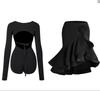 Latin Dance Dress Suit Costume for Girls Black Sexy Backless Bodysuit Chacha Rumba Tango Training Skirt Kids Dance Wear