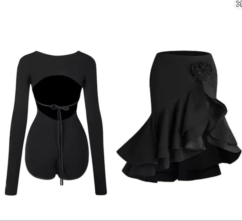 Latin Dance Dress Suit Costume for Girls Black Sexy Backless Bodysuit Chacha Rumba Tango Training Skirt Kids Dance Wear