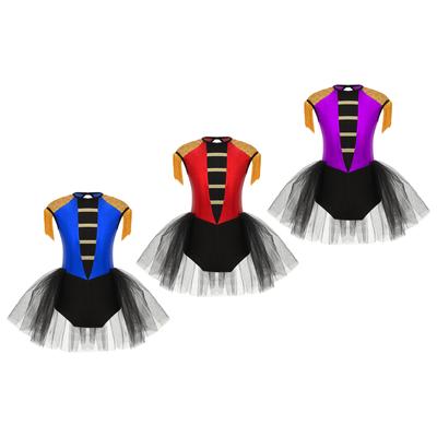 Girls Circus Ringmaster Costume Sleeveless Sequins Jumpsuit Tassels Open Back Short Unitard Dance Performance Wear