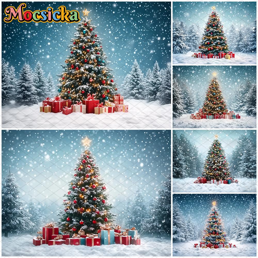 Mocsicka Big Christmas Background Winter Snow Forest Xmas Tree Decors Happy New Year Party Child Portrait Photo Backdrops Banner