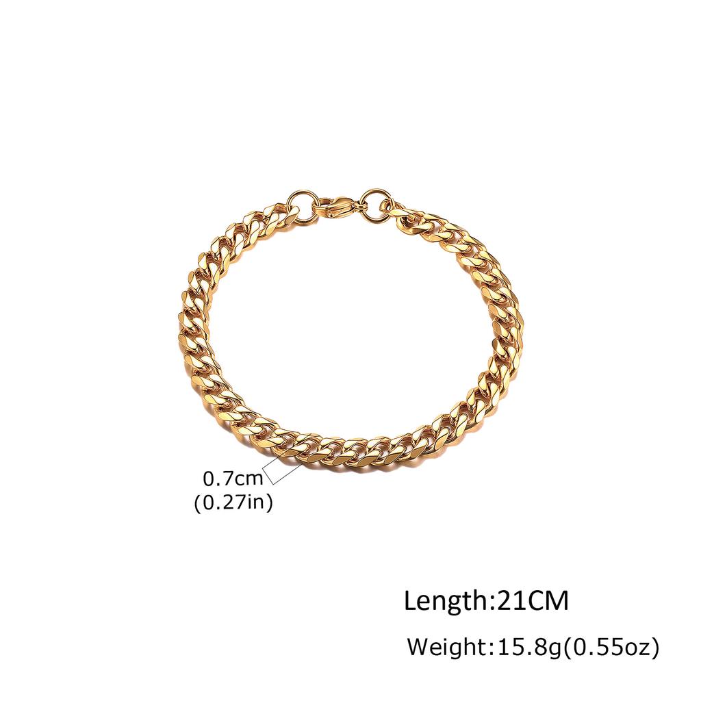 Gold Color Men's Chain Bracelet,Hiphop Stainless Steel Chunky Chain Wristband,Rock Punk Jewelry Gift for Dad Son BBF Him
