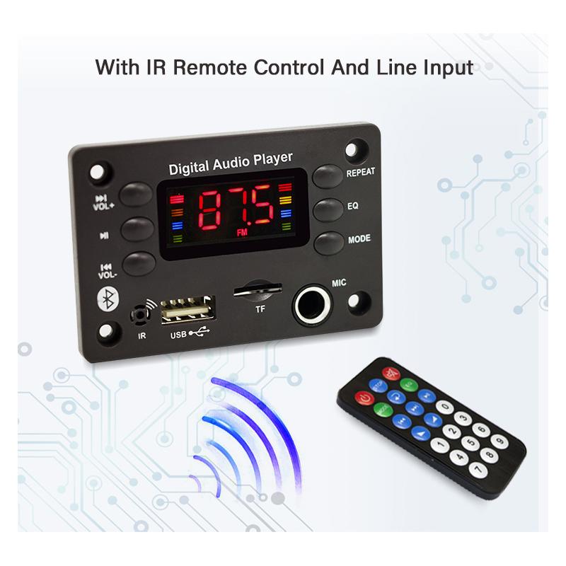 DC 5V 12V Audio Player Bluetooth 5.0 MP3 Decoder Board Hands-free Car Microphone USB TF FM Radio MP3 Music Player Speaker 4