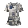 Women's Fashionable Printed V Neck Double Pocket Short Sleeved Shirt With Slit Hem Uniform And Worker Top