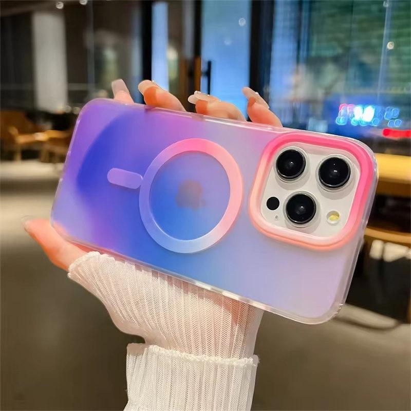Aurora Gradient Matte Magnetic Case For iPhone 16 15 14 Pro Max 16 Plus 13 Laser Colorful Rainbow for Magsafe Shockproof Cover