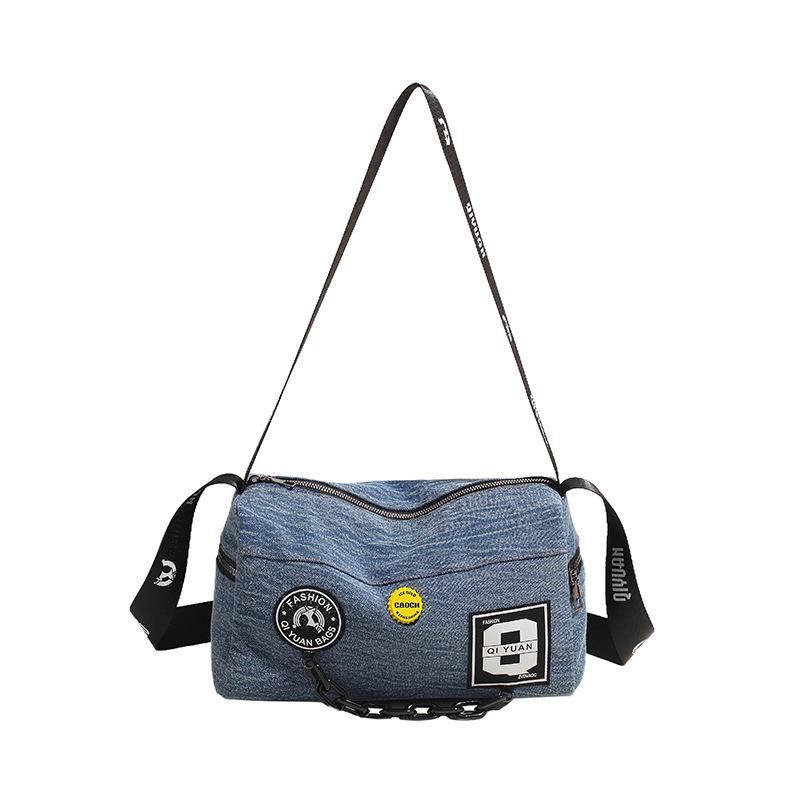 

2025 new trendy cool denim bag messenger bag versatile large capacity shoulder bag women s new simple pillow bag синій