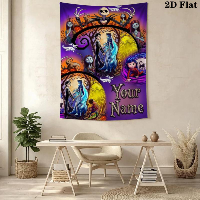 Name Custom Cartoon Coraline Wall Tapestry Aesthetic Wall Hanging Printed Fabric Blanket Decorative Tapestries for Bedroom Living Room Home Decor