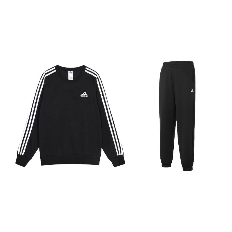 

Adidas Urban Functional Solid Color Striped Crew Neck Long Sleeve Top Comfortable Versatile Mid Waist Long Pants Sweatshirt Set GK9078+IV7603 2XL