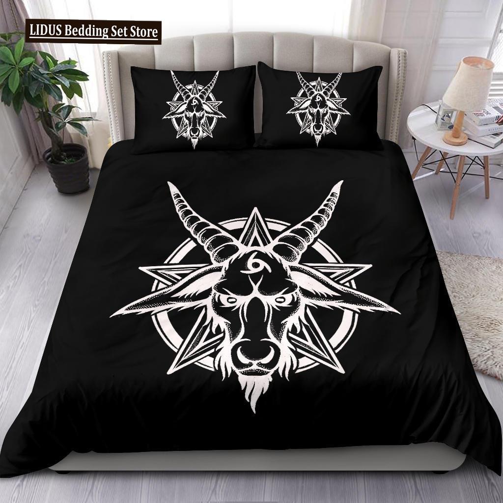 Skull Skeleton Satanic Goat Skull Duvet Cover Set Trophy Demon Breed Bedding Sets Night Blue Pink Satanic Baphomet Quilt Cover