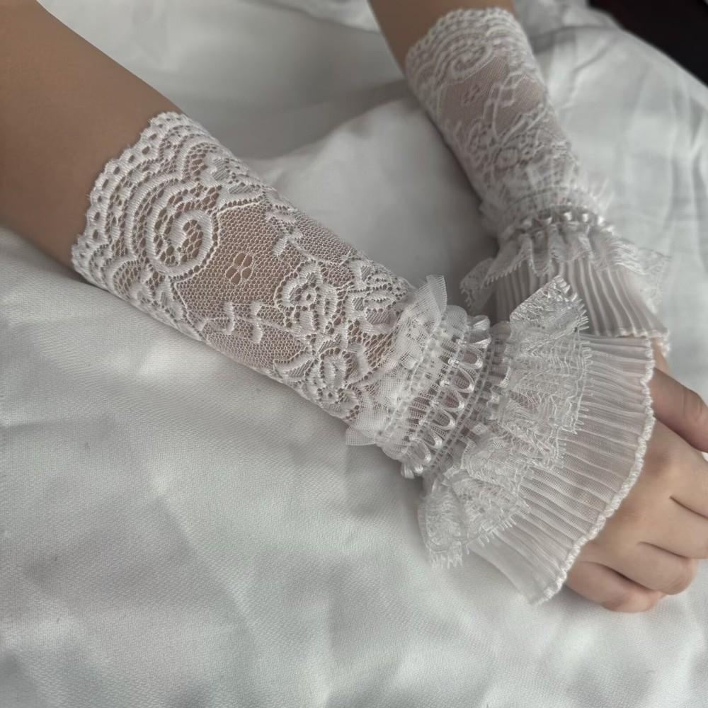 Ruffle Cuffs Lace Arm Sleeves Lace Trim Wrist Sleeves Elegant Fingerless Gloves Party Costume