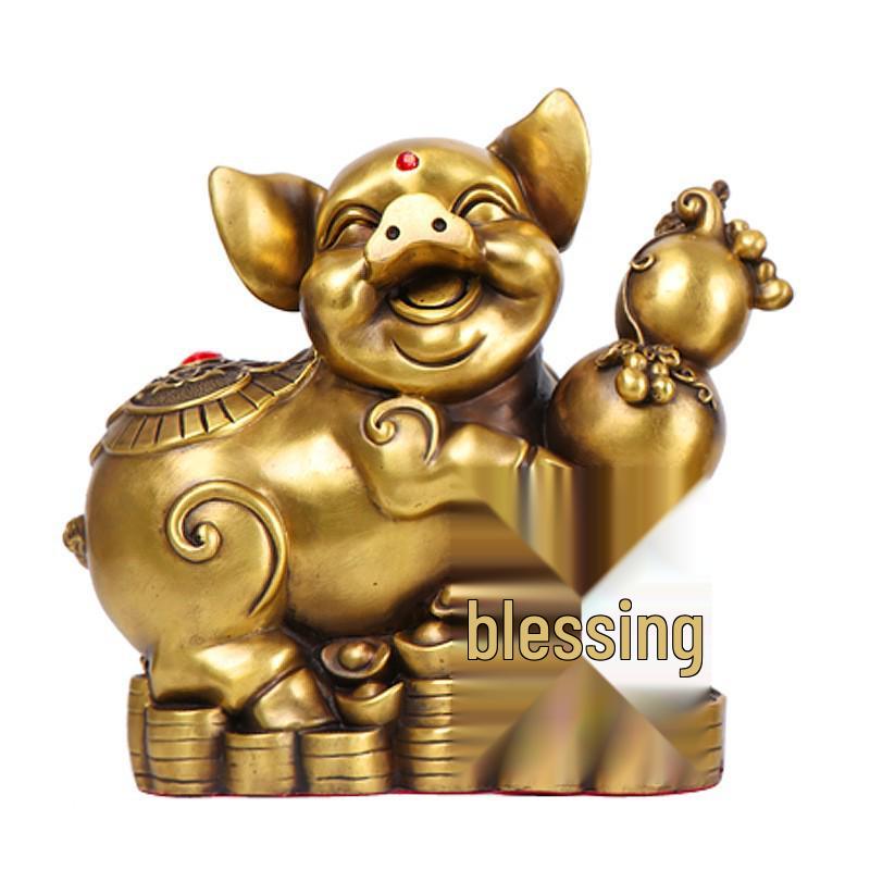 Year of the Pig Copper Pig Figurines – Lucky Zodiac Pig Gourd Crafts Home Decor Set