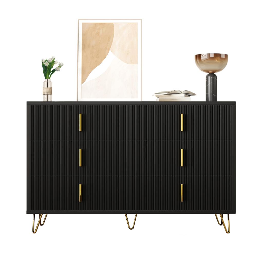 Elegant Sideboard with Modern Design, Chest of Drawers and Lots of Storage Space, Gold Handles