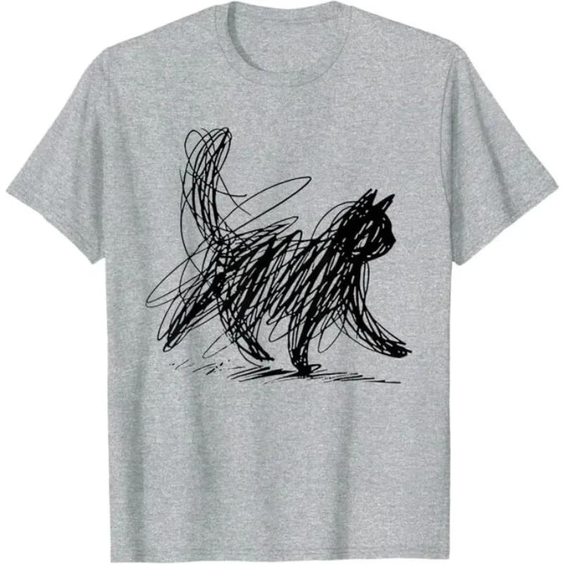 Urban Fashion Tshirt with Minimalist Cat Design Unisexs and Womens Cotton Tshirt Casual Summer Vacation Humorous Tshirt