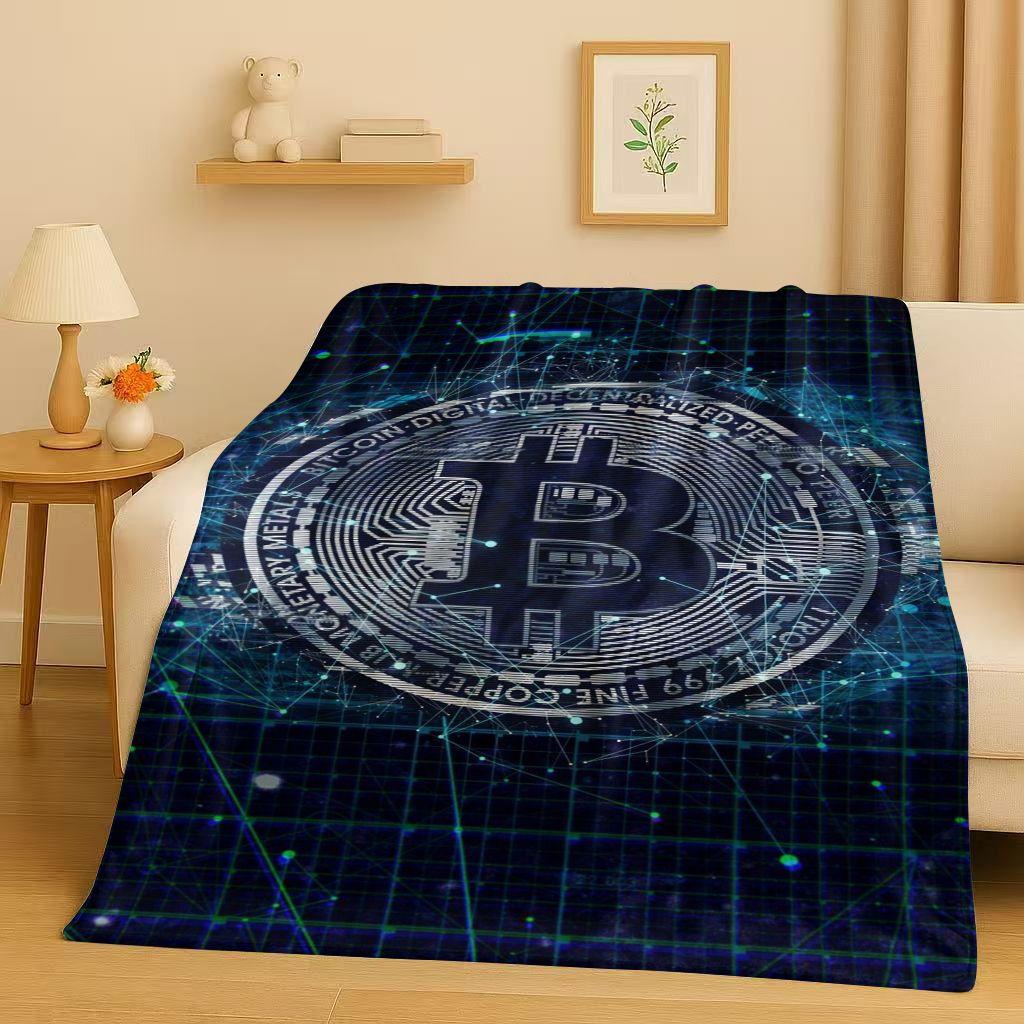 3D Rich BTC Bitcoin Circuit Board Art Cartoon Flannel Blanket,Ultra Soft Warm Plush Throw for Home Bedroom Bed Sofa Cover Kids