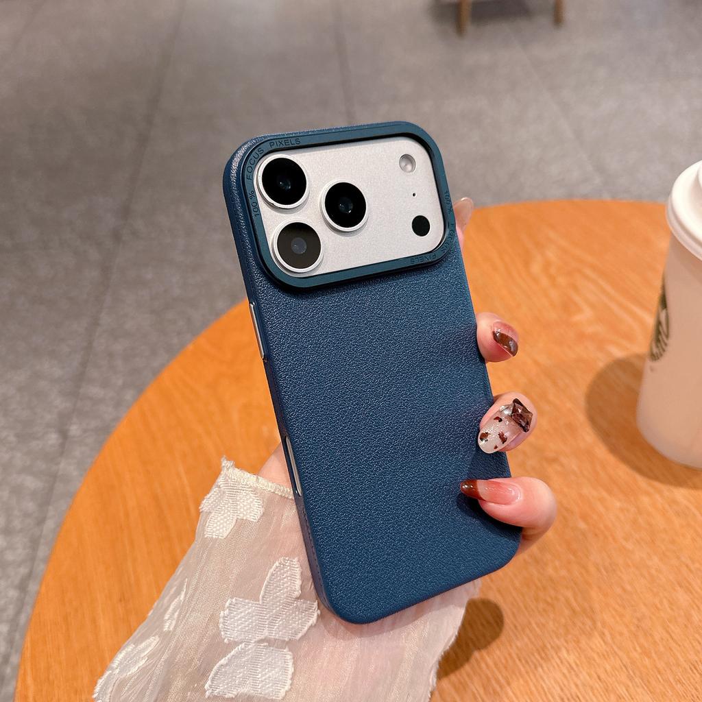 Luxury Matte PU Leather Texture Phone Case for iPhone 17 Air 16 15 14 Plus 13 12 Pro Max Metal Lens Protection Shockproof Cover